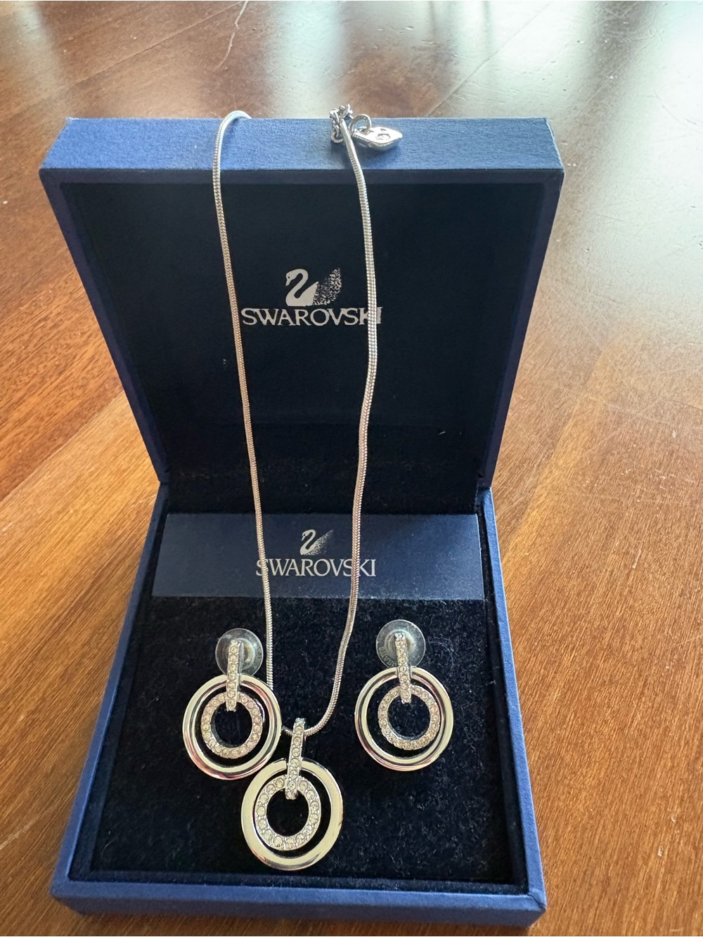 Swarovski Crystal Double Circle Necklace & Earrings Set